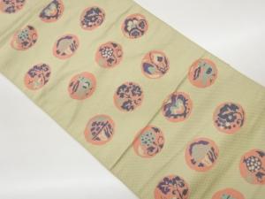 本場筑前博多丸文に草花・鳥模様織出し名古屋帯